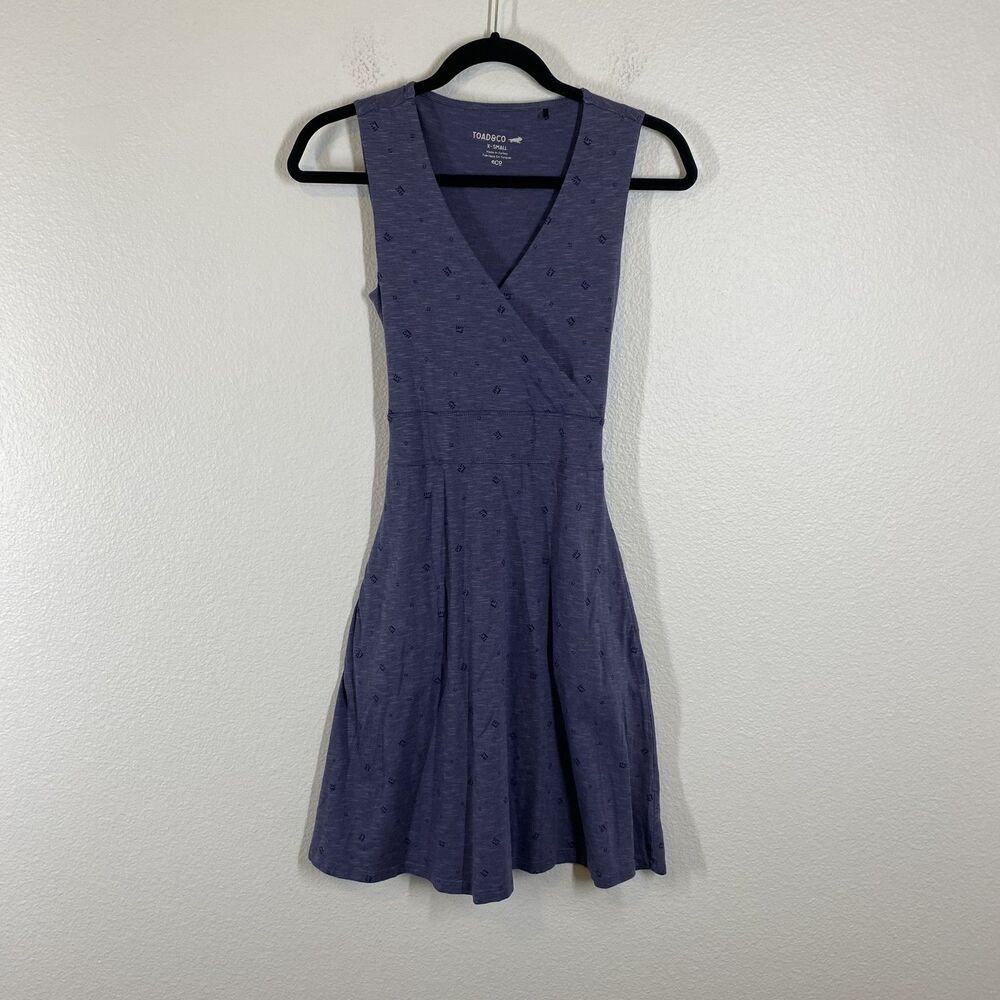 Toad&Co Dress Womens XS Blue Sleeveless Cue Eco Tencel Cotton Pockets Wrap Tie